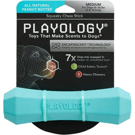 UPC: 0856330008762 | Playology Squeaky Dog Chew Stick Toy All-Natural Peanut Butter Scent Medium Blue