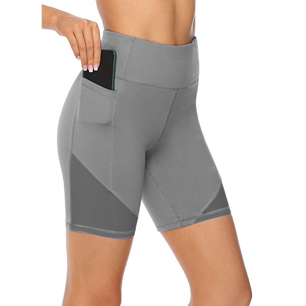 GuliriFei Women's High Waist Stretch Athletic Workout Shorts with Pocket -  Walmart.com