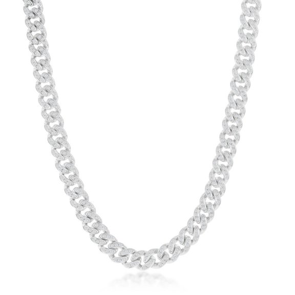 iJewelry2 Rhodium Plated Sterling Silver Micro Pave CZ 6mm Cuban Links Chain Necklace 16''
