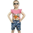 thumbnail image 4 of Little Girl Summer Short Set Cotton Outfits Cartoon Print Fly Sleeve Tee T Shirt Tank Top Shorts Pant 2PC Outfits Set Hot Pink,140, 4 of 5
