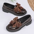 thumbnail image 6 of Gpaecead Women Plaid Bow Thick Sole Loafers Patent Leather Heightening Spring Summer Versatile Slip On Shoes, Coffee, 6 of 8