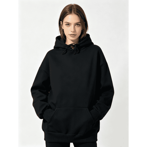 Zynoxe Hooded Sweatshirt for Women with Front Kangaroo Pocket Comfort Casual Long Sleeve Pullover Hoodie Plus Sized Solid Color Womens Sweat Shirts Trendy Versatile Essentials Fall Tops S