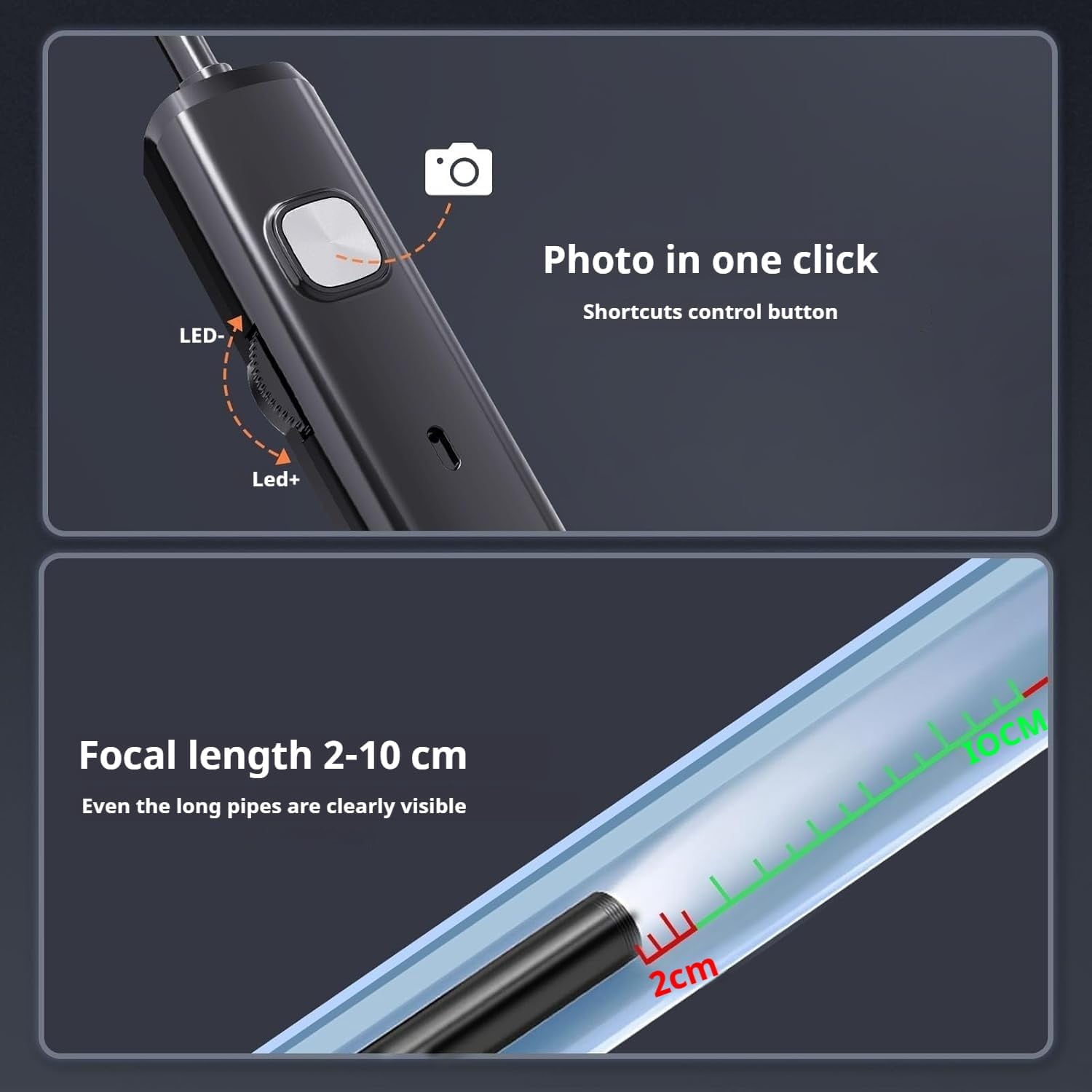 Android Endoscope for Phone, 8mm Diameter, 10m Rigid Cable, Box Packaged, with 4‑Language Manual & Old‑Style Android Connector