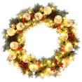 thumbnail image 1 of Costway Couronne de Pin de Noël Artificielle Floquée 30" Pré-Éclairée avec Décorations Mixtes, 1 of 10