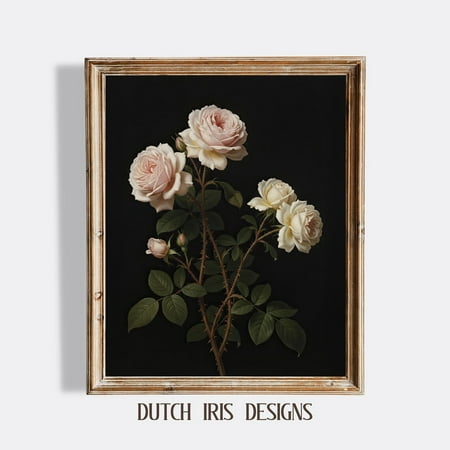 Vintage Pink And White Roses, Elegant Floral Wall Art, Rustic Cottagecore Decor, Botanical Art Print, Classic Style 931 Home Decor #1326, Unframed Poster Size 8x12