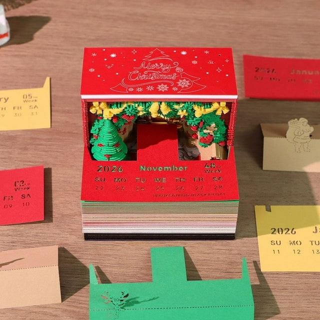 PEONAVET Calendar Calendar Writing Desk Calendar Cut Paper Art Notebook with LED Light Memo Art Notebook DIY Paper Carving Gift