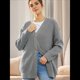 thumbnail image 5 of Suéteres de Rayas para Mujer, Suéteres de Botones Grandes, Cuello en V, Prendas de Punto Sueltas. Gris XL, 5 of 7