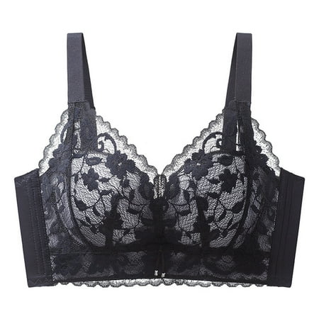 Yyeselk No Underwire Bras for Women Wireless Lace Everyday Bras Push Up Breathable Bra Anti-Sagging Bra Underwear Black 36/80AB
