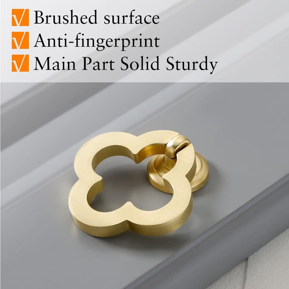 ABCISI 55mm Cupboard Knobs Cabinet Knobs with Modern Floral Knobs Design, Zinc Alloy Pulls Ring Dresser Knobs with Screws for Kitchen Bedroom & Bathroom, Solid Furniture Hardware (Gold,10 Pack)