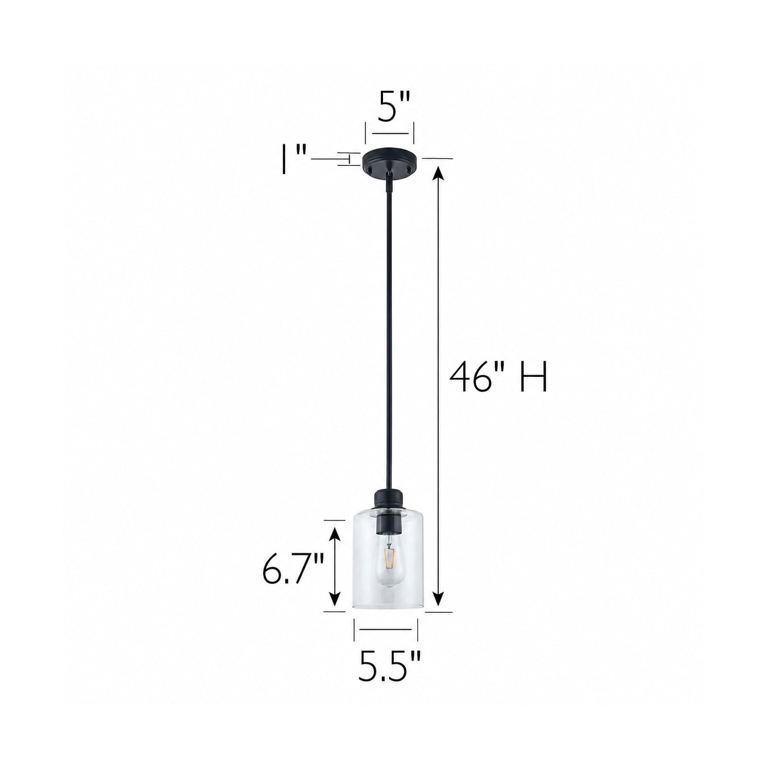 Matte Black Haddie 1-Light Mini Pendant, Dimmable with Clear Glass Shade, Sloped Ceiling Compatible, 2-Pack