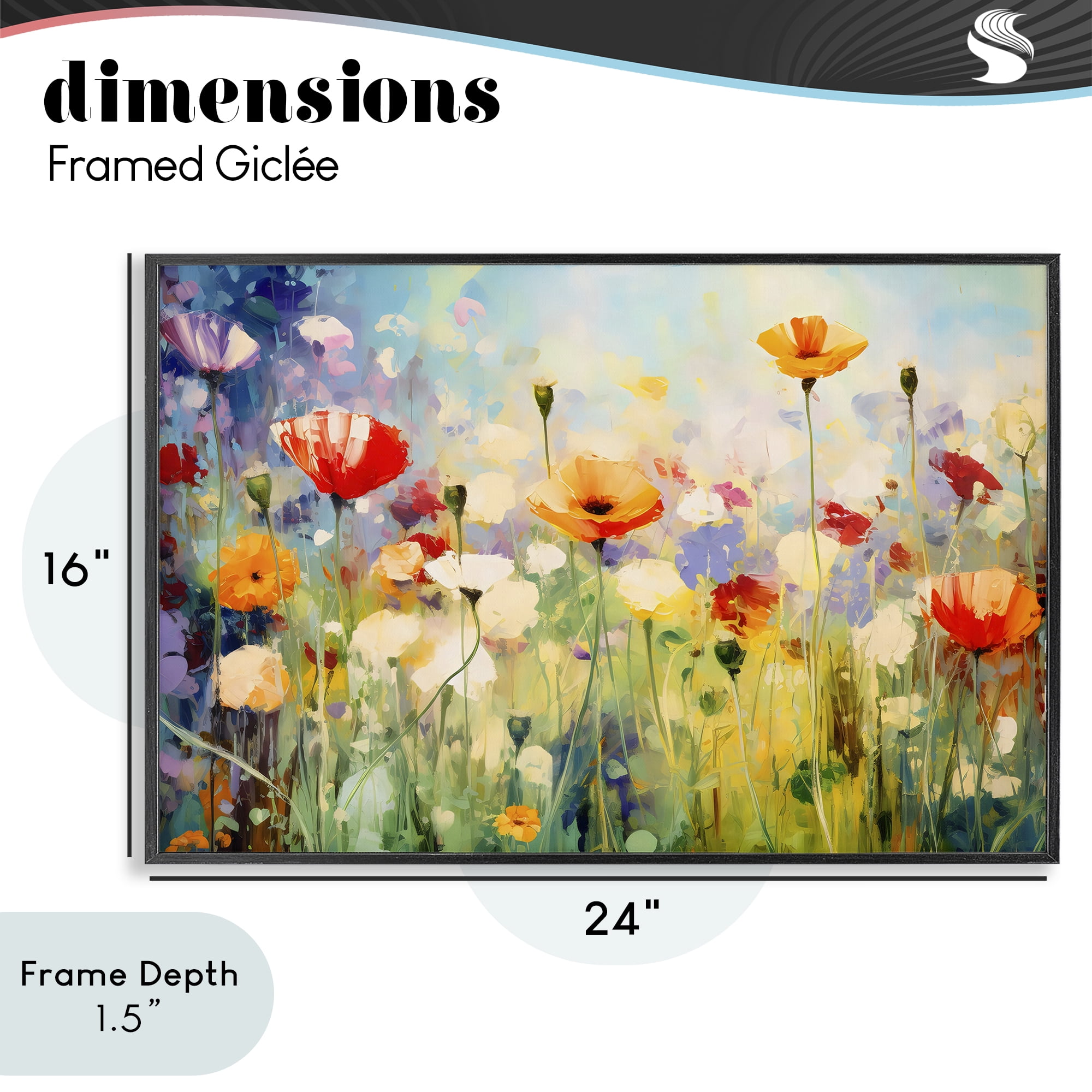 Stupell Industries Sunlit Meadow of Colorful Blooms Black Framed Giclee Art, design by Creative Studio