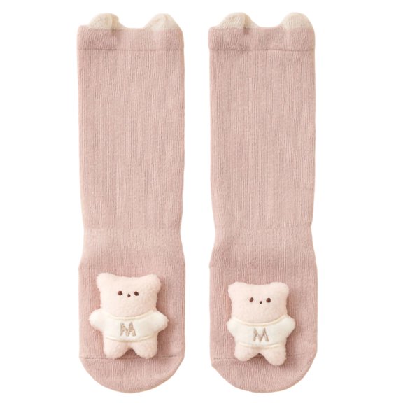 Juorvia Over the Knee Grip Socks for Toddler Cotton Bear Cuffs(0-1 Years,Pink1)