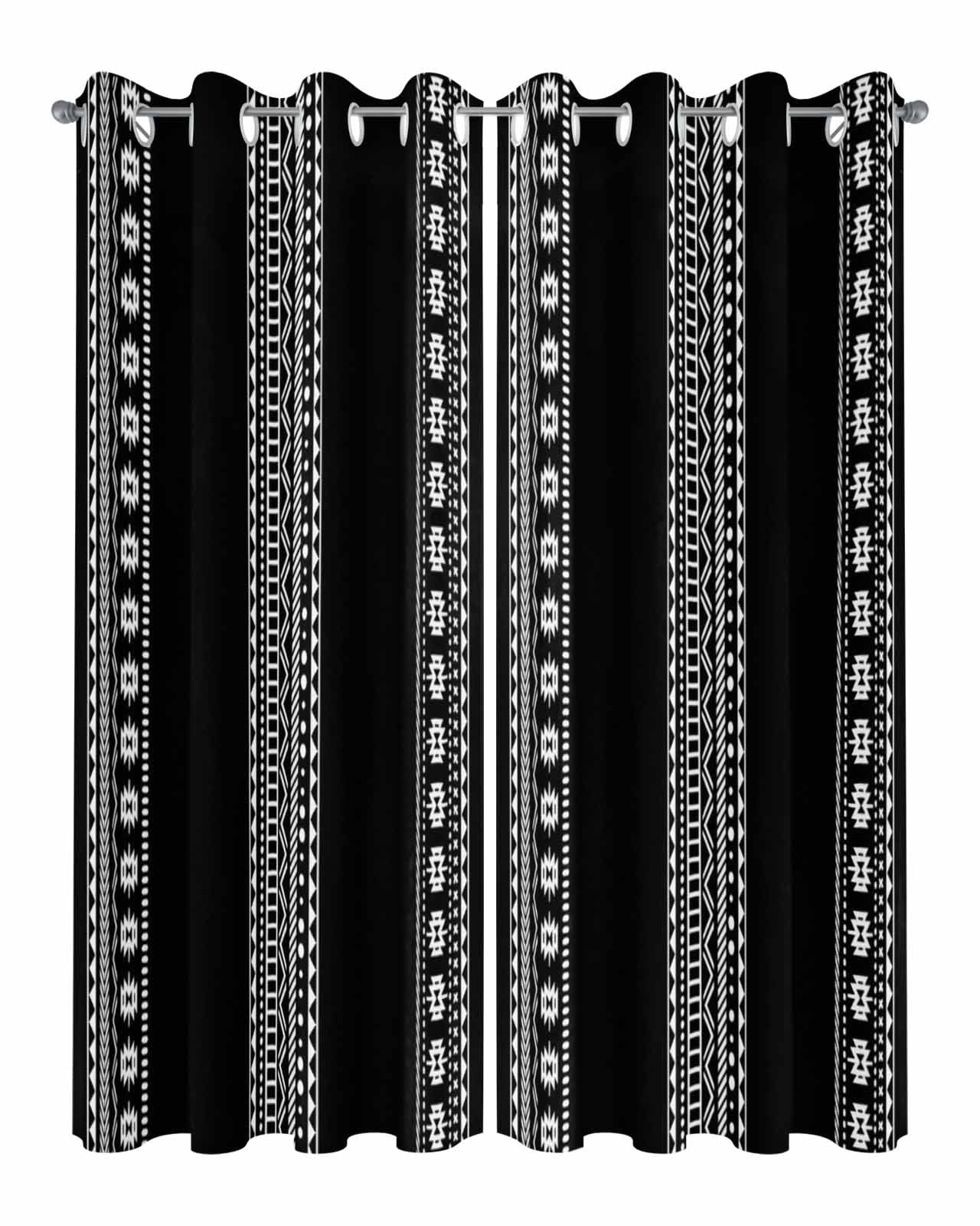 Black Boho Outdoor Curtains for Patio, Vintage Abstract Striped Geometric Motifs Privacy Drapes Grommet Waterproof Outside Curtains for Porch/Cabana/Balcony 54"x 84", 2 Panel