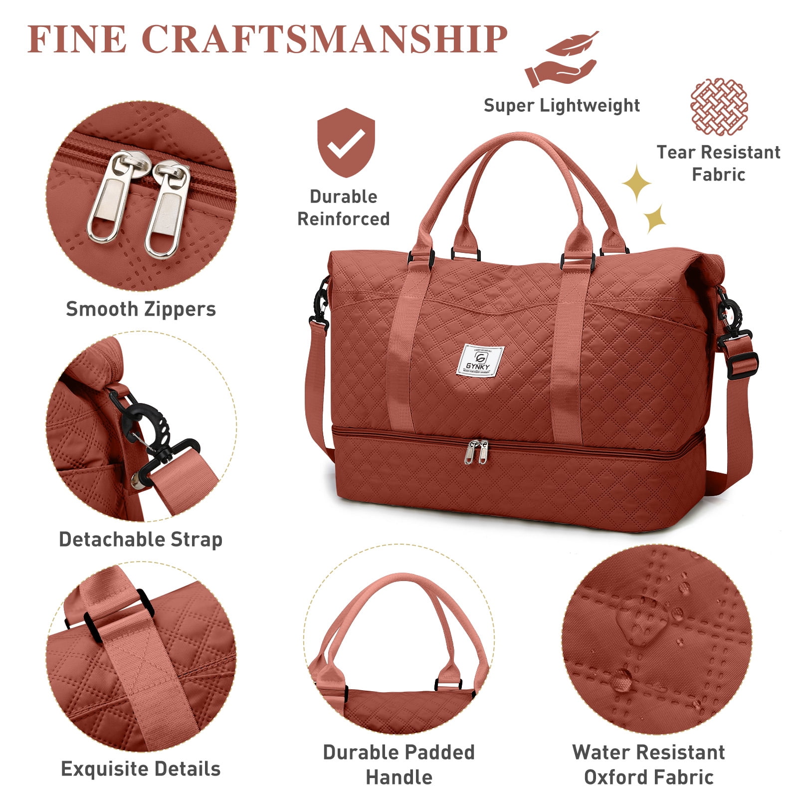 Gynky Travel Duffle Bag Weekender Bags for Women with Shoe Compartment Carry on Overnight Bag Gym Duffel Bag with Wet Pocket Hospital Bags for Labor and Delivery