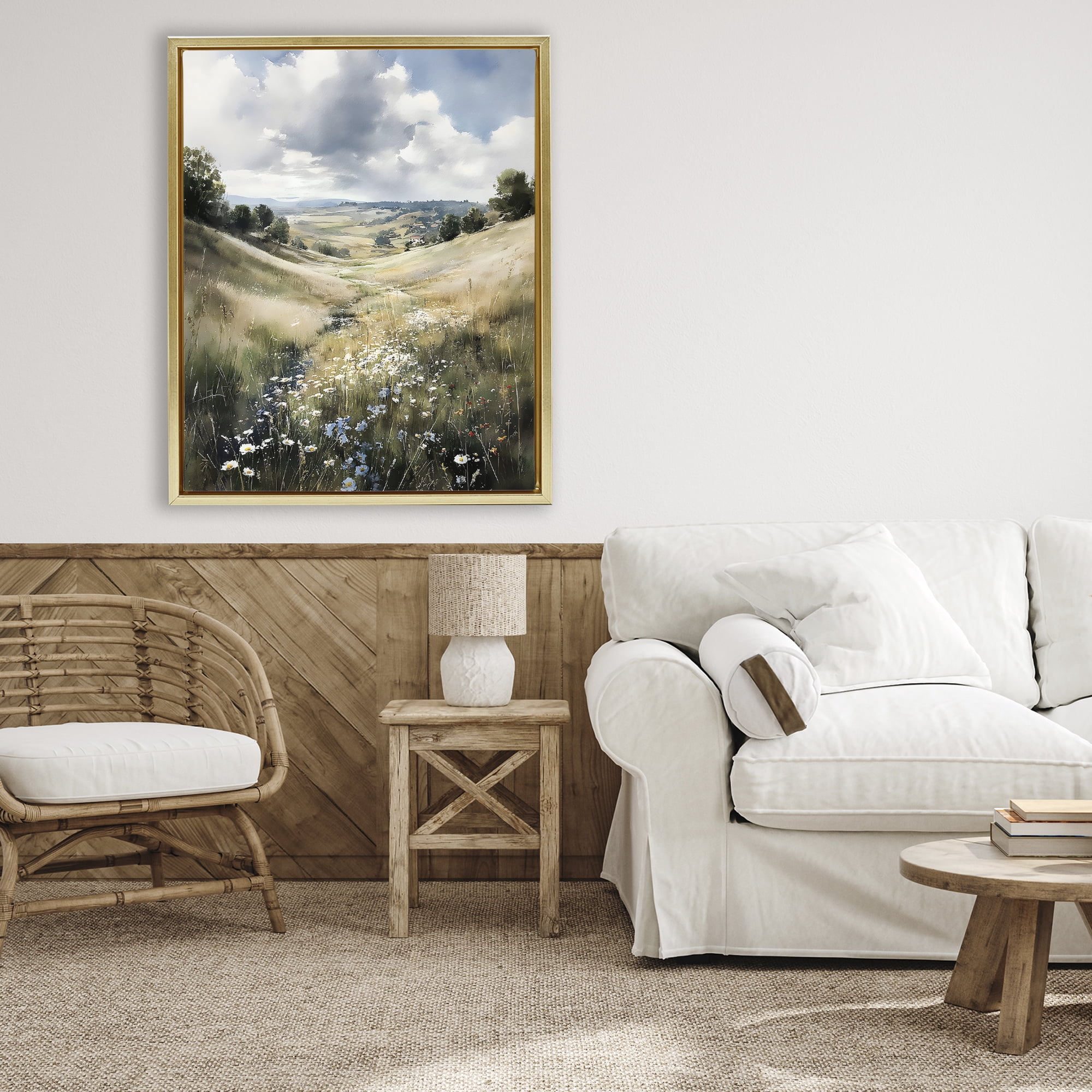 Stupell Industries Floral Valley of Wild Daisies Gold Framed Floater Canvas Wall Art, design by Franklyn Gregory