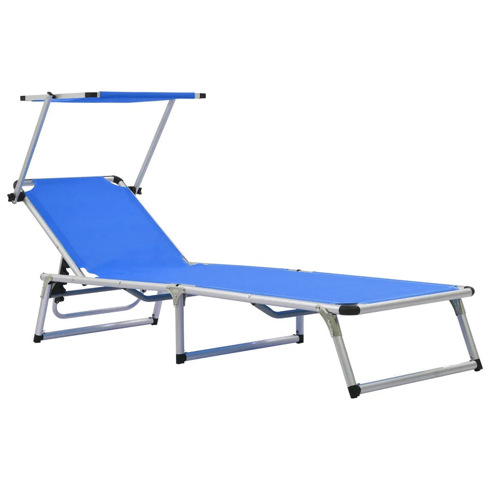 Veryke Outdoor Folding Beach Chaise Lounge Chair with Canopy, Blue - image 1 of 10