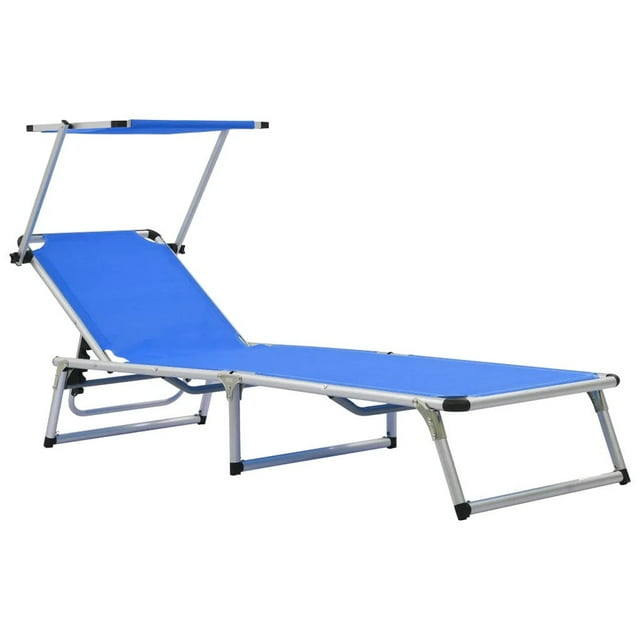 Veryke Outdoor Folding Beach Chaise Lounge Chair with Canopy, Blue