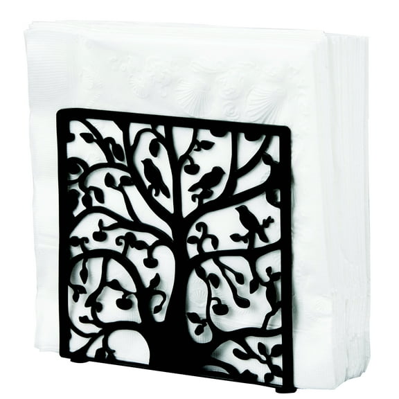 MyGift Black Metal Tabletop Napkin Holder, Tree and Bird Design