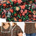 thumbnail image 5 of DARING DIVA Women's Plus Floral Tie Neck Blouse with Ruffle Sleeve 1X Black, 5 of 6