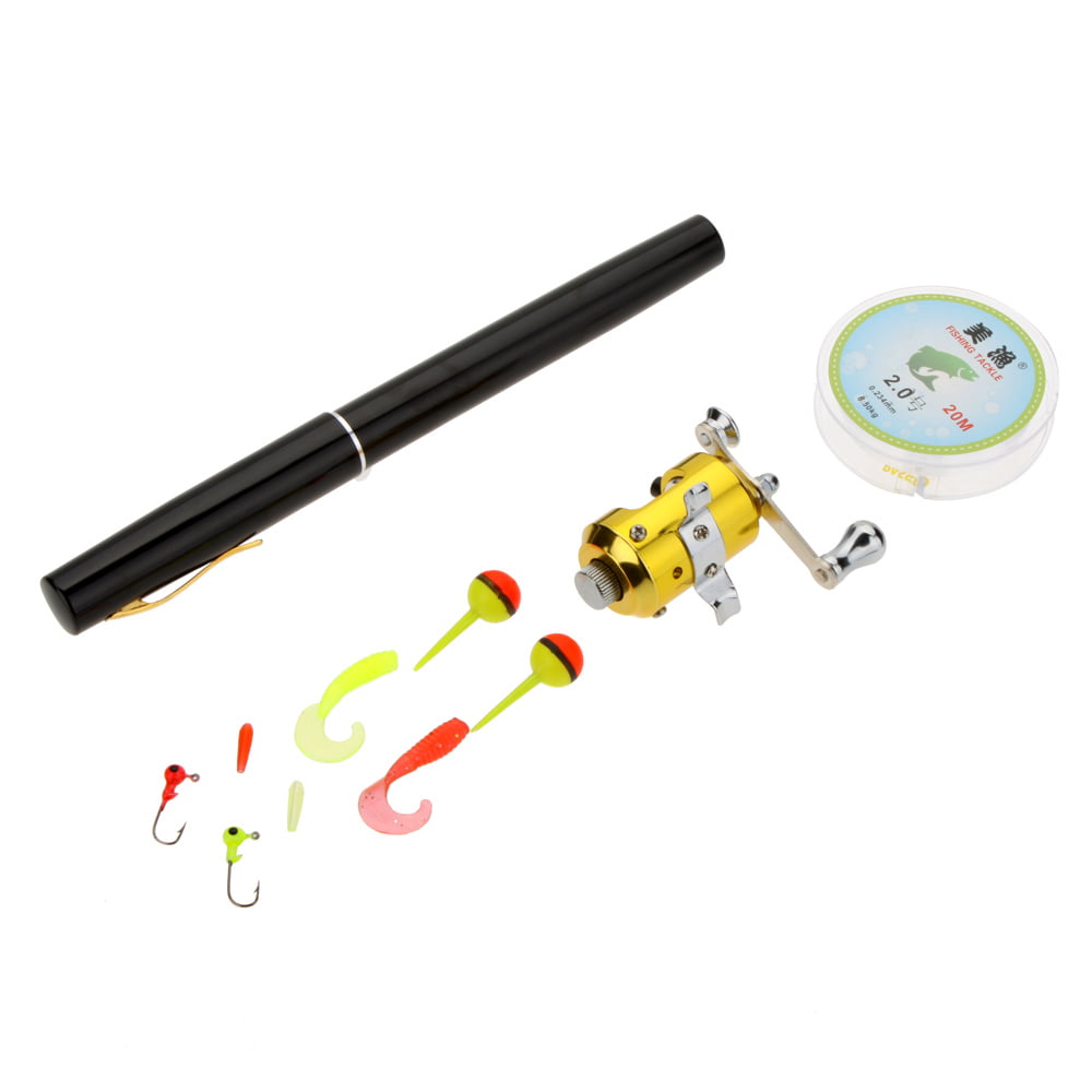 Fishing Rod Pocket Fish Pole Reel 1M Mini Portable Pen Shape Aluminum Alloy 