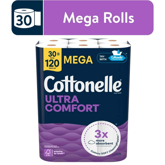 Cottonelle Ultra Comfort Toilet Paper, Soft Toilet Tissue, 30 Mega Rolls