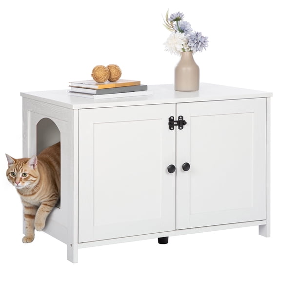 HOOBRO Hidden Litter Box Enclosure End Table with Removable Divider, White