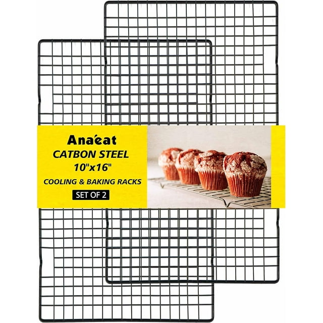Anaeat Extra Thick Cooling Racks Set of 2 - Baking Racks Fit Half Sheet Pan, Non-Stick Wire Rack for Cookies, Cakes, Breads, Biscuits, Desserts, Heavy Duty for Cooking, Roasting, Grilling (10" X 16")