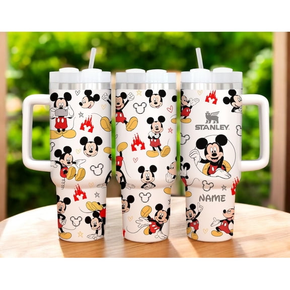 Mickey Mouse 40oz Tumbler with Handle, Cartoon Mouse Stainless Steel Insulated Travel Mug with Straw, Cute Character Coffee & Water Cup Gift