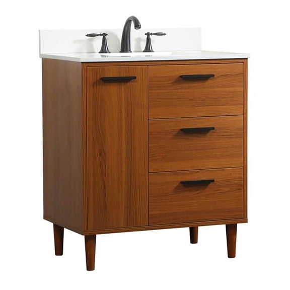 30 inch bathroom vanity in Teak with backsplash