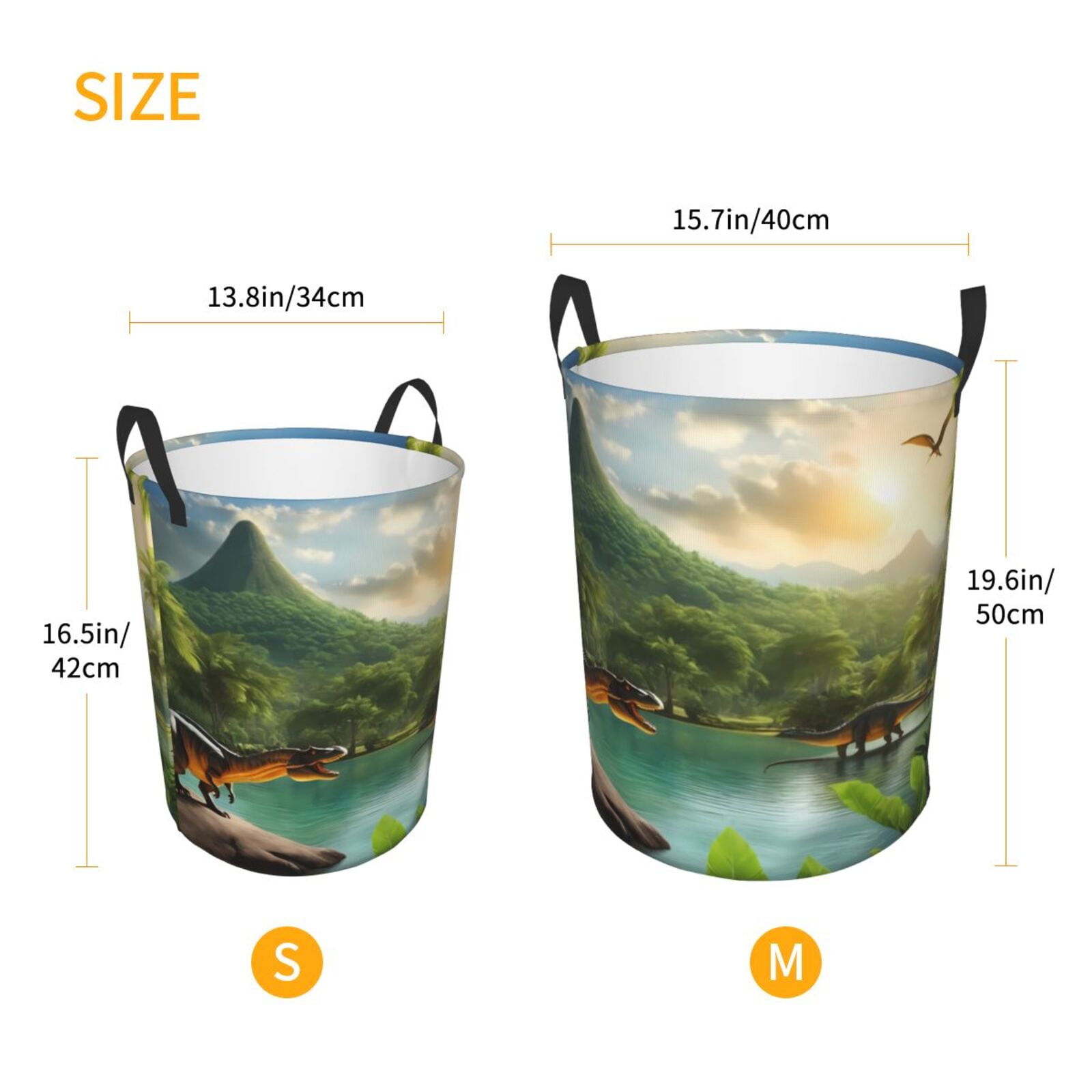 Large Laundry Basket with Handles - Lake Forest Dinosaur Kids Baby Dirty Clothes Laundry Hamper for Bedroom Aesthetic
