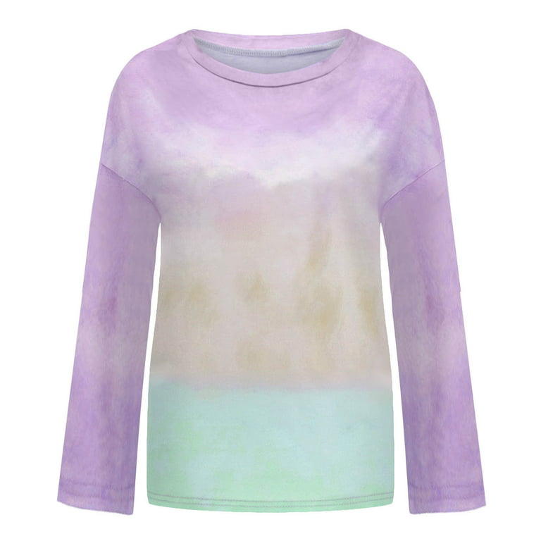 Tie Dye Shirt Women Tee Shirts for Womens Summer Long Sleeve Crewneck Tops  Graphic Tshirts Trendy Casual Loose Blouse Outlet Deals Overstock Clearance  Returns Pallet For Sale #3 