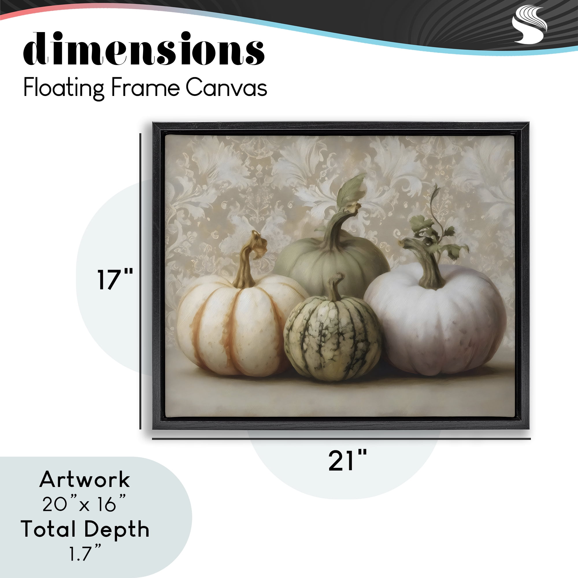 Stupell Industries Pastel Gourds on Vintage Pattern Black Framed Floater Canvas Wall Art, design by Arlington Prints