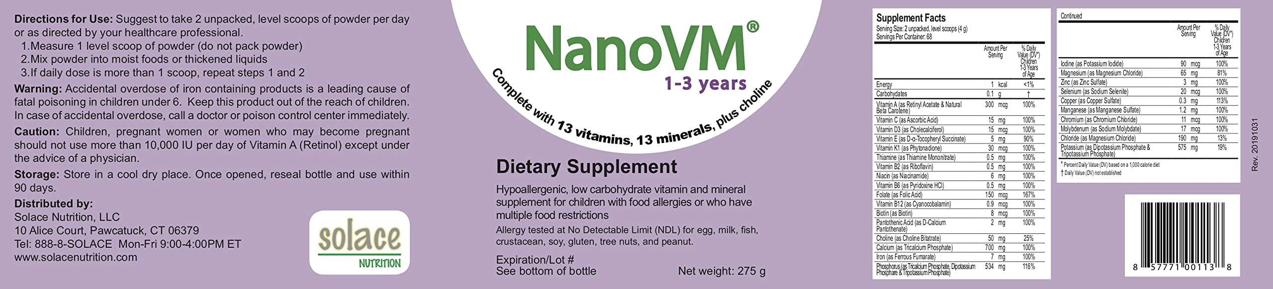 NanoVM 1-3 Years Dietary Supplement Model #: SY1113 Qty of 1