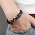 thumbnail image 3 of Mother and Son Forever Linked Together Braided Leather Bracelet, Men Stainless Steel Interlocking Inspirational Wristband, Son Graduation Birthday Gift from Mom, 3 of 9