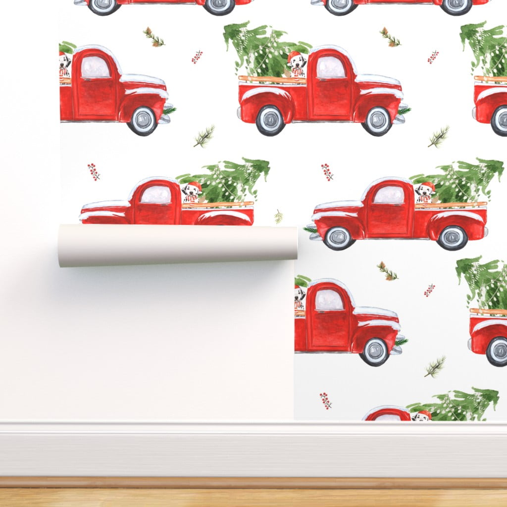 Peel And Stick Removable Wallpaper Christmas Tree Red Truck Rustic Country Dog Walmart Com Walmart Com