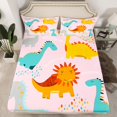 thumbnail image 2 of Homewish Pink Dinosaur Animal Twin Sheet Sets, Cute Cartoon Polkadots Twin Fitted Sheet, Teens Kids Boys Girls Flat Sheet, Microfiber Bedroom Decor, 3pcs, 2 of 7