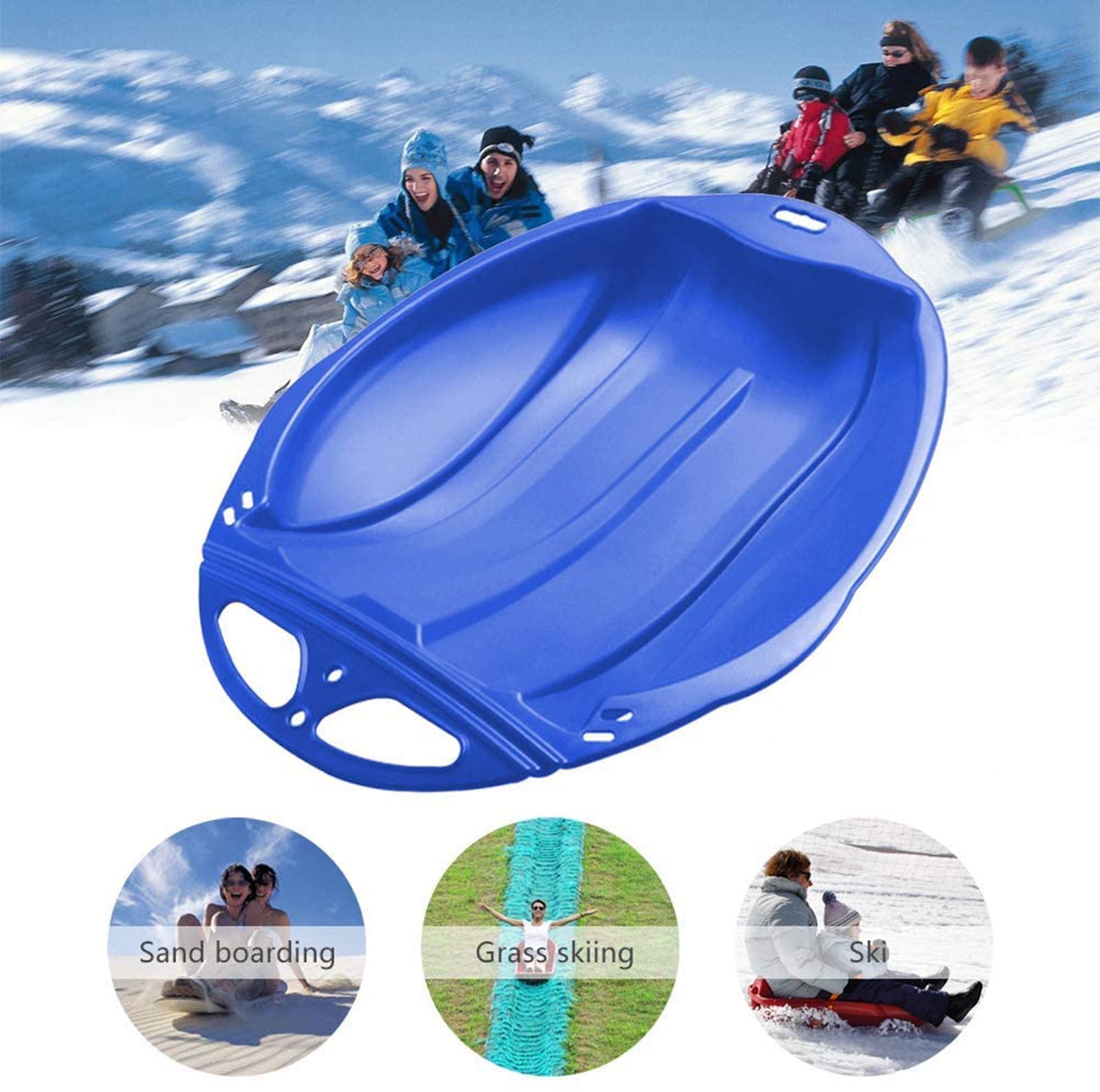Outdoor Winter Plastic Snowboard Winter Snow Sled with Handles Humanized Design Winter Sledding,Sand Slider Disc Downhill Saucer Disc Kids and Adult,19.6X14.2in 