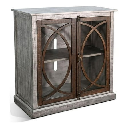 Pemberly Row Solid Wood Traditional Media Grey Wood Accent Cabinet