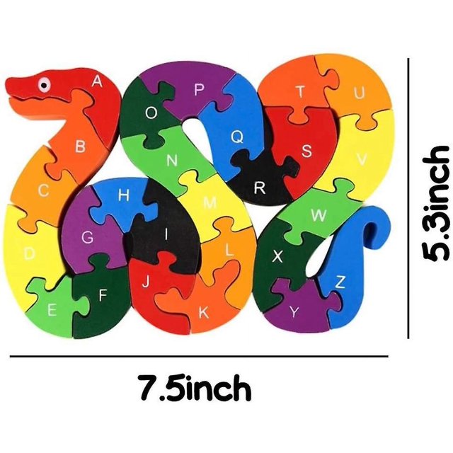Lovestown Alfabeto Rompecabezas Bloques De Construcción Animal Rompecabezas De Madera, Serpiente De Madera Letras Números Bloques Juguetes Para Niños - Serpiente