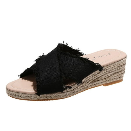 

Womens Sandals Fashion Spring And Summer Women Sandals Wedge Heel Platform Cross Strap Women S Sandals Cloth Black 42