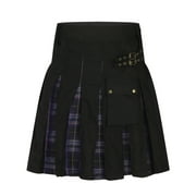 fartey Scottish Utility Kilts for Men Plaid Solid Color Patchwork Print Skirts with Pockets Tie Summer Pleated Skirts, S-5XL