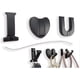 thumbnail image 1 of Ganchos plegables para abrigos, letras del alfabeto de aluminio "I" "U", ganchos de pared en forma de corazón, ganchos retráctiles para colgar abrigos, sombreros, bolsos, toallas, llaves (negro), 1 of 5