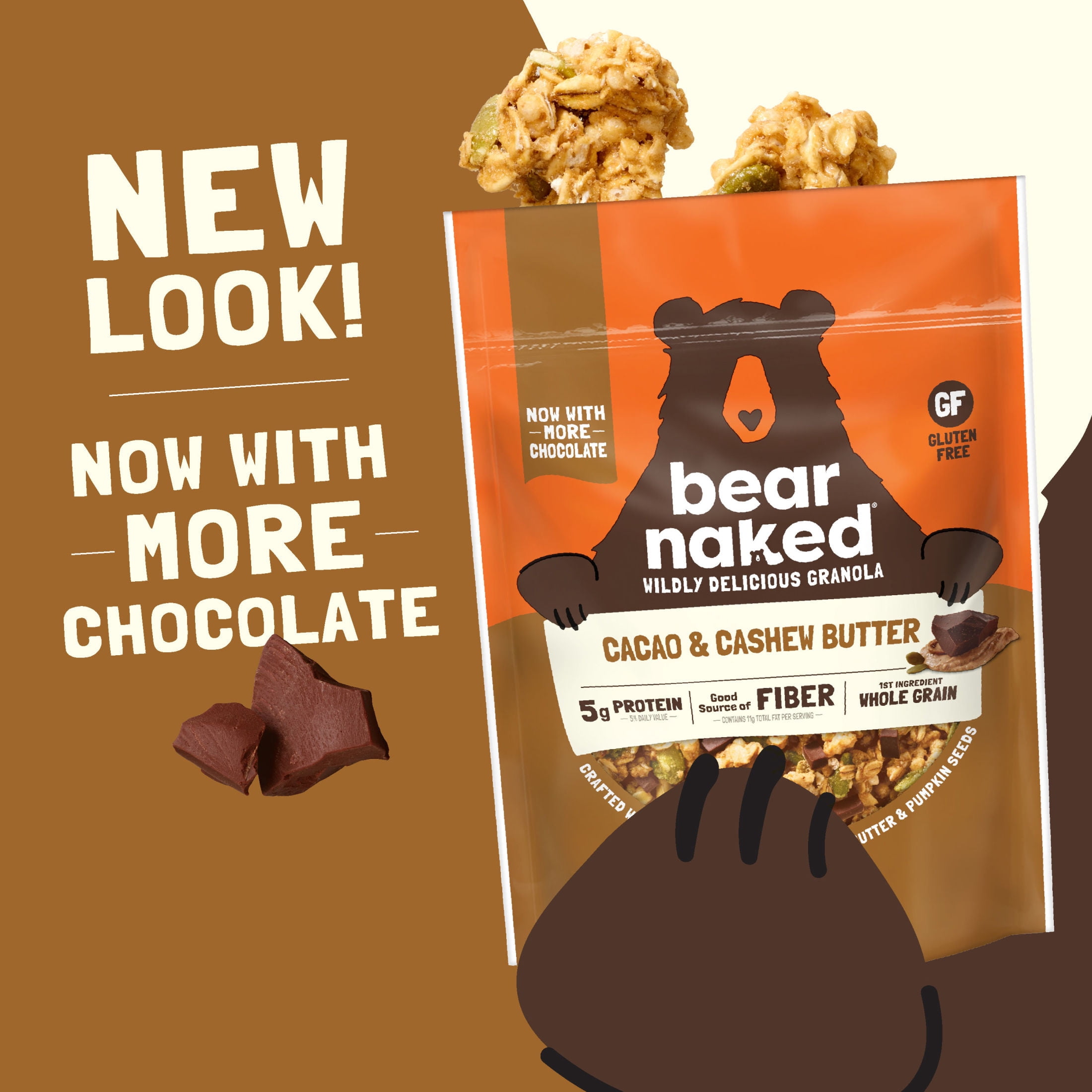 (3 pack) Bear Naked Cacao & Cashew Butter Granola, 5g Protein, Fiber Bag, 11  oz