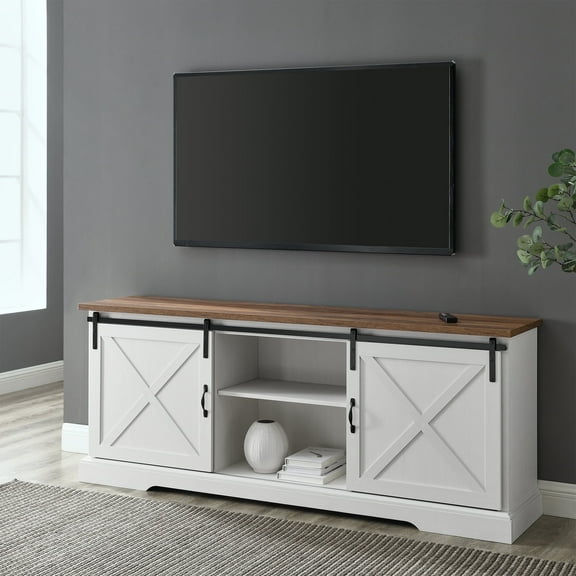 Harrison White Modern Farmhouse Sliding Door TV Stand by Walker Edison