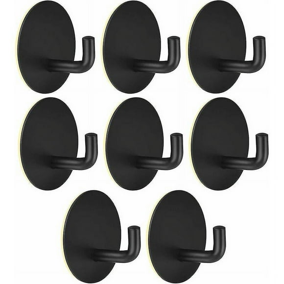 Set of 8 adhesive hooks, stainless steel towel hooks, wall hooks, black