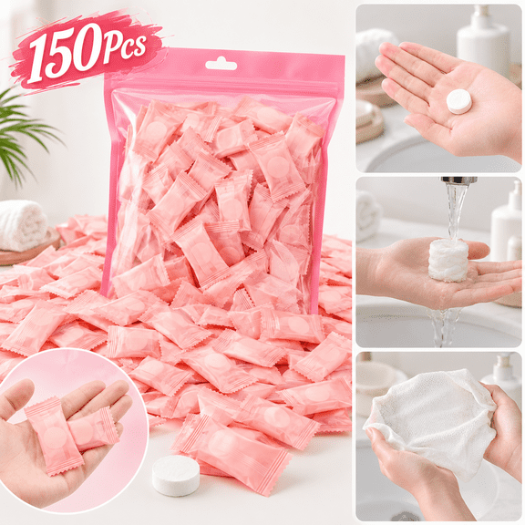 150Pcs Compressed Towel Tablets, Portable Mini Compressed Towels, Disposable Face Towel Washcloths for Travel, Beauty, Home Hand Wipes, Camping, Hiking, Outdoor Activities,Individually Wrapped