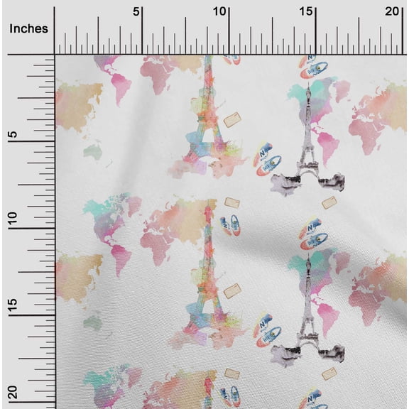 oneOone Cotton Flex Peach2 Fabric Shoes|Eiffel Tower & Map Travel Diy Clothing Quilting Fabric Print Fabric By Yard 40 Inch Wide