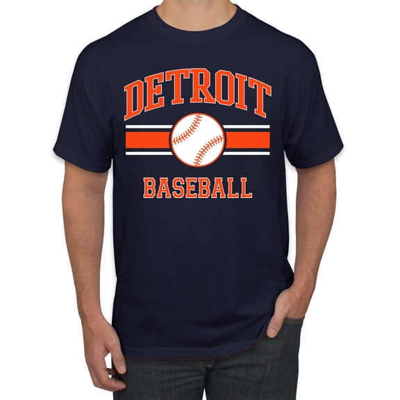 Wild Bobby City of Detroit Baseball Fantasy Fan Sports Men's T-Shirt, Navy, Medium