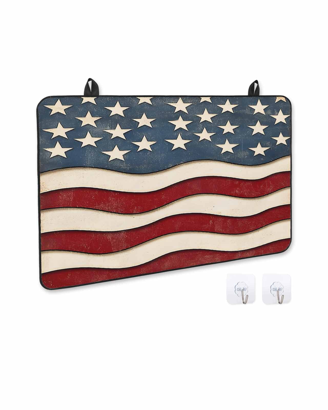 nqOlkjepod Large Induction Cooktop Protector Mat 36"x21", Retro American Flag Stove Top Covers for Electric Stove, White Star Red Blue US Flag Stove Burner Cover Mats, Glass Top Stove Cover