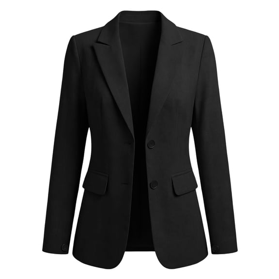 Holzkary Business Blazers for Women Long Sleeves Oversized Notched Lapel Button Jackets with Functional Flap Pockets Open Front Work Office Casual Suit Blazer Fall Winter Clothes Black L